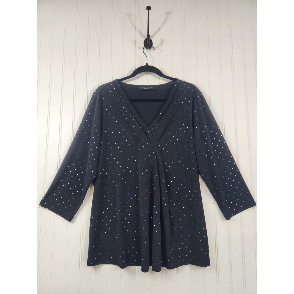Lane Bryant Black Rhinestone Dots 3/4 Sleeve V-Neck Tunic Top 14/16‎ Jersey